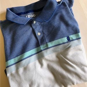Izod golf shirt White w/two shades of blue XL Like New Condition
